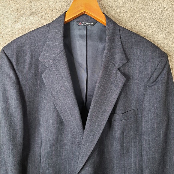 Vintage Sutter & Grant Jacket Men 48L Gray Striped Blazer 2 Button Suit Coat USA - Picture 2 of 12
